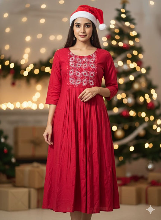 Aline kurti along with X'mas cap