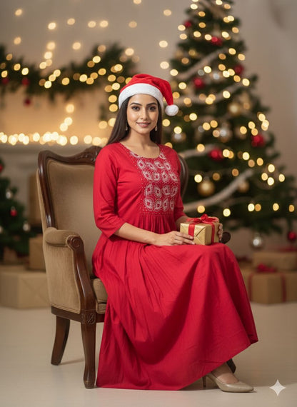 Aline kurti along with X'mas cap
